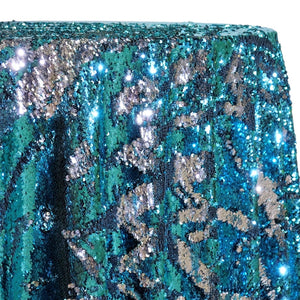 Two-Tone Sequins Table Linen in Turquoise and Silver