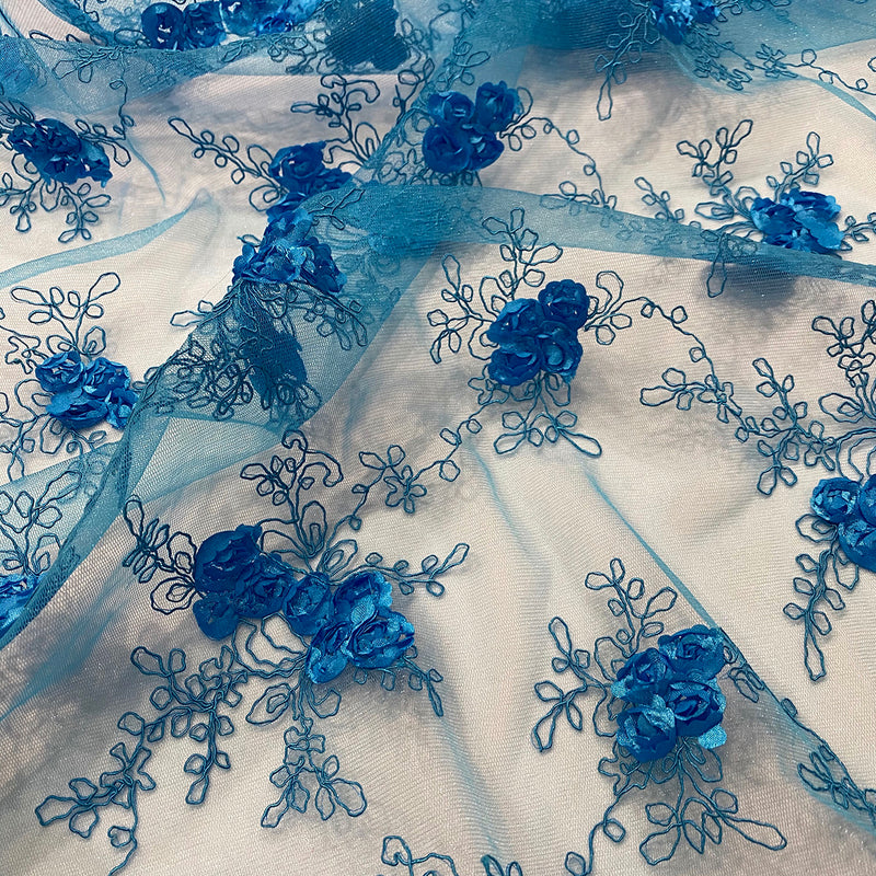 Baby Rose Embroidery Table Linen in Turquoise