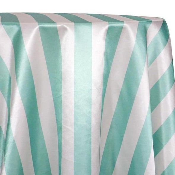 2" Satin Stripe Table Linen in White and Teal Green