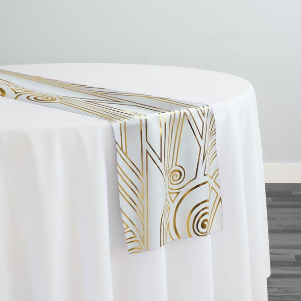 Luxor (Metallic Print) Table Runner in White and Gold – Urquid Linen