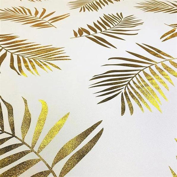 Leaf (Metallic Print) Table Runner in White and Gold