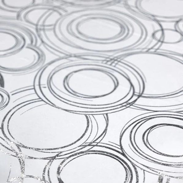 Orbit (Metallic Print) Table Linen in White and Silver