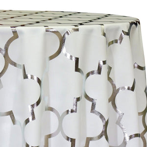 Gatsby (Metallic Print) Table Linen in Silver and White