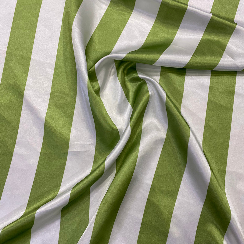 2" Satin Stripe Table Linen in White and Moss