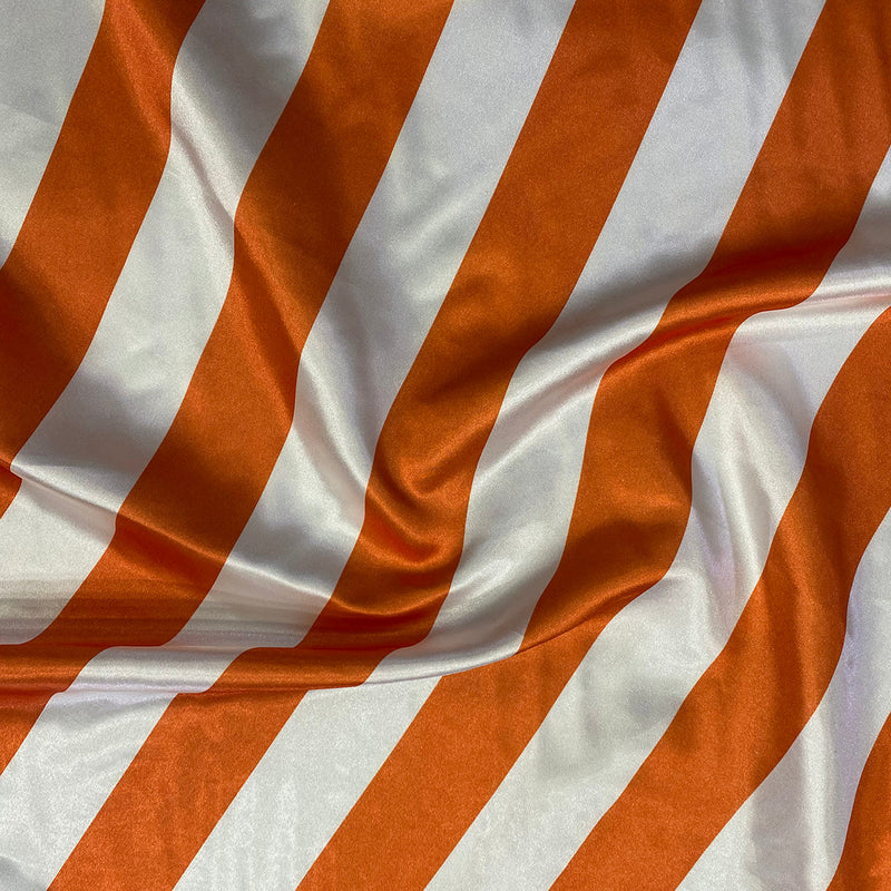 2" Satin Stripe Linen in White and Orange