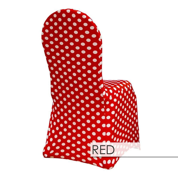 100pcs - Polka Dot Spandex Print Chair Covers - White on Red